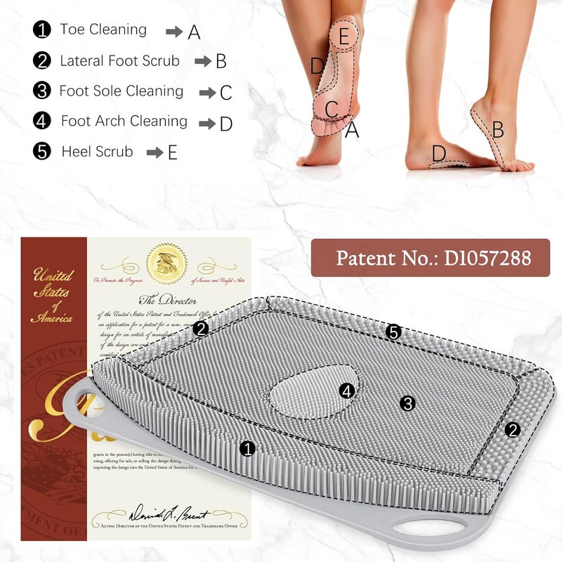 FReatech Large Shower Foot Scrubber Mat, Silicone Foot Cleaner Brush to Clean, Exfoliate and Massage Feet Without Bending Over, Improve Foot Appearance and Overall Health, Grey - 17.3" x 13" - Image 3